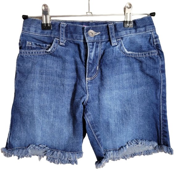 Place Girls Size 10 Dark Wash Fringe Hem Slim Midi Shorts 1093 - Picture 1 of 4